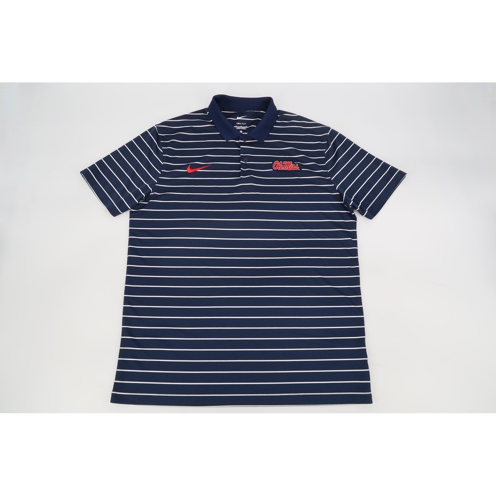 Nike Polo Shirt Mens Medium Navy Ole Miss Rebels Dri-FIT Victory Striped - Picture 2 of 13